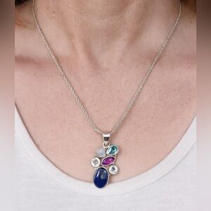 Sterling Silver Multiple Gemstone Pendant Artisan Made